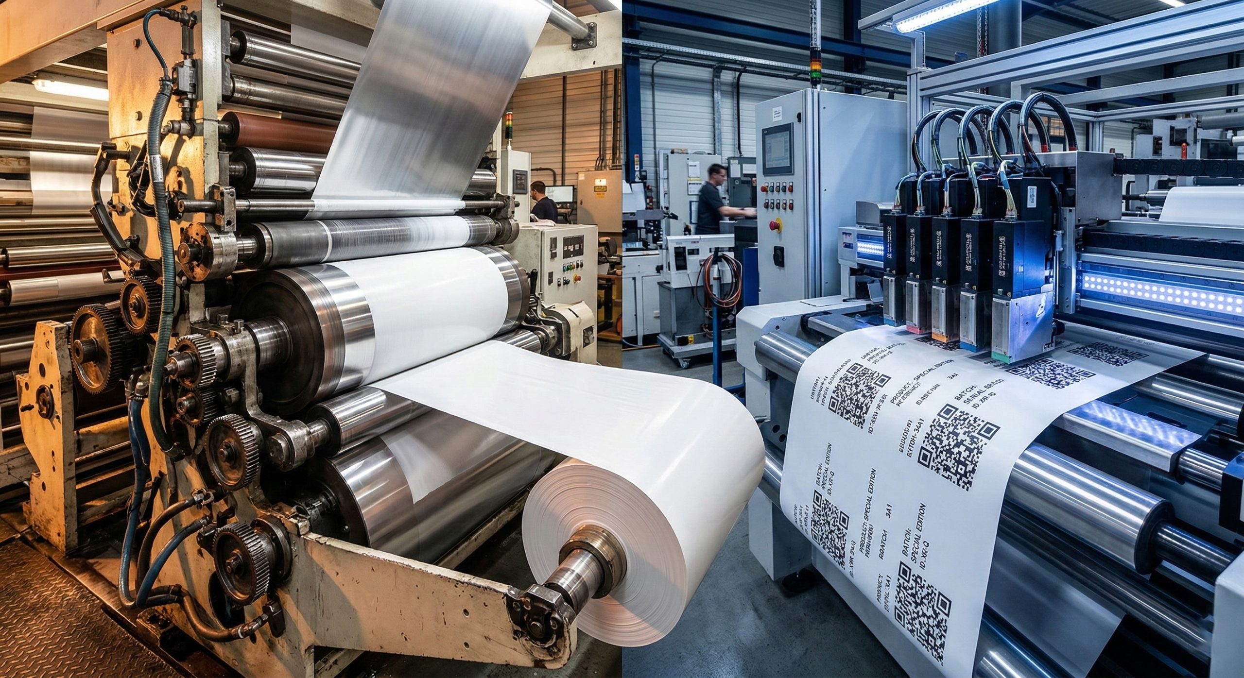 Strat de bază alb pe film metalic — flexografie hibridă